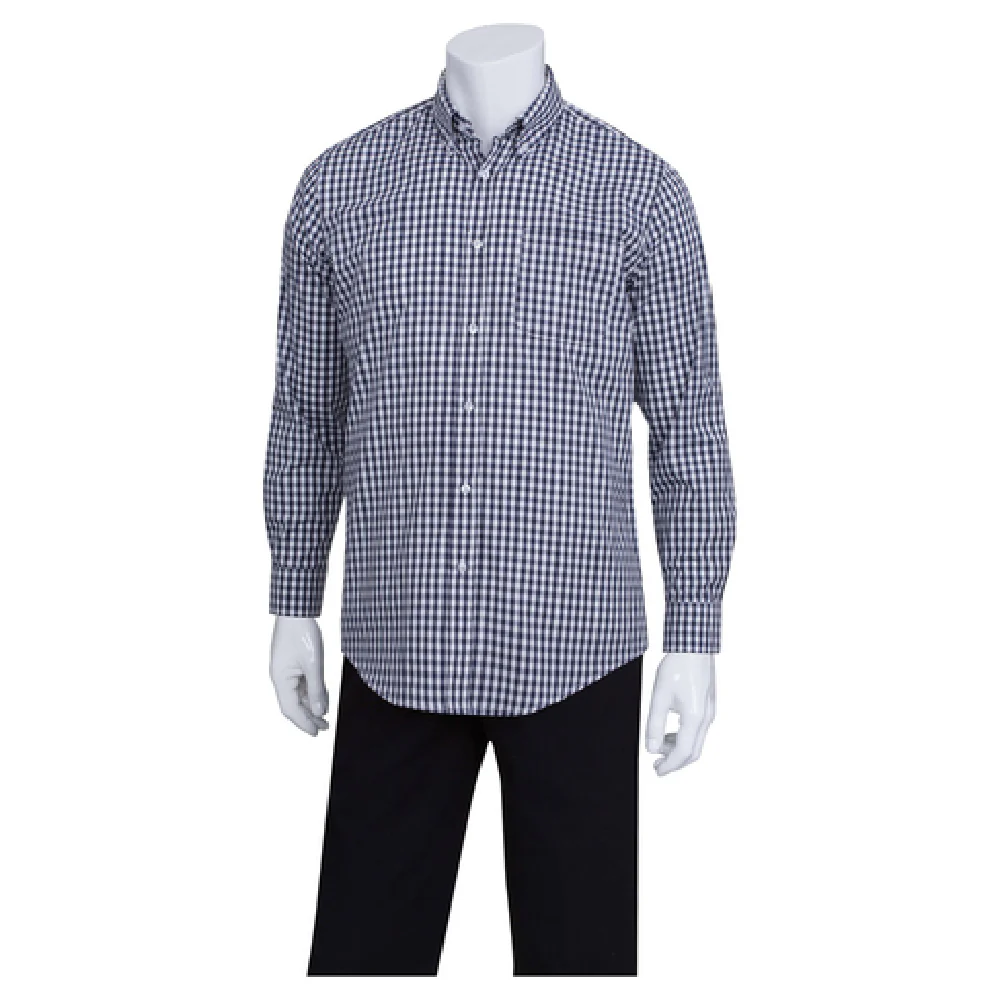 Chef Works D500-BWK-M Men's Gingham Dress Shirt Long Sleeve Poly/Cotton Chef Works D500-BWK-M Men's Gingham Dress Shirt Long Sleeve Poly/Cotton