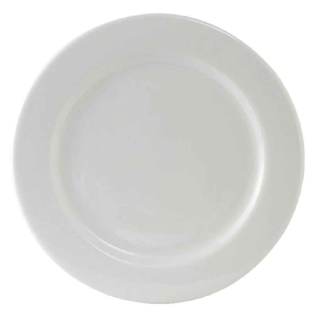 Tuxton ALA-104 10-1/2 Inch Round Plate with Wide Rim Rolled Edge Porcelain White Tuxton ALA-104 10-1/2 Inch Round Plate with Wide Rim Rolled Edge Porcelain White