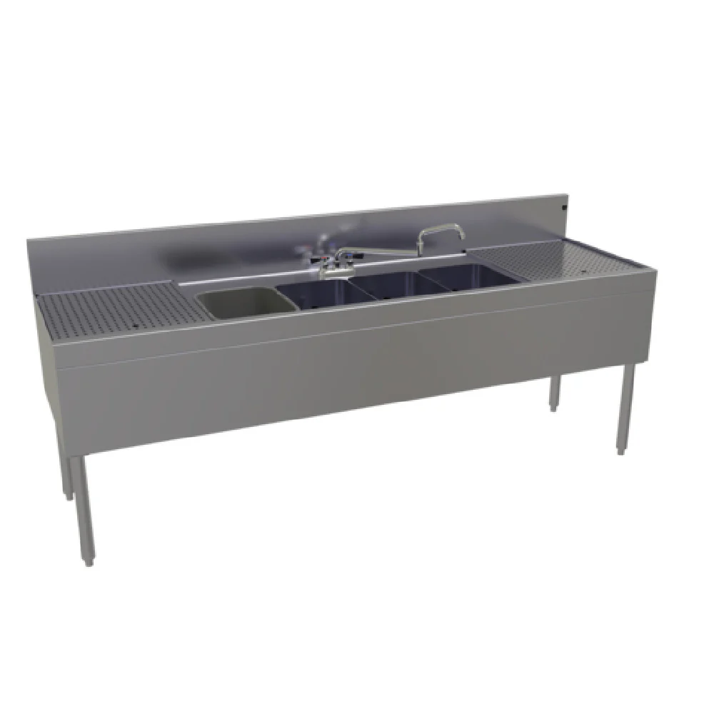 Glastender FSB-84-S 84 Inch Underbar Sink Unit Four Compartment Stainless Steel with Removable Drainboards Glastender FSB-84-S 84 Inch Underbar Sink Unit Four Compartment Stainless Steel with Removable Drainboards