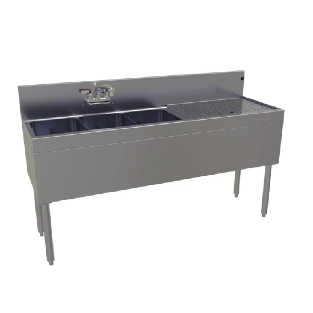 Glastender TSA-60L-S 60 Inch Underbar Sink Unit Stainless Steel Three Compartment with Drainboard Glastender TSA-60L-S 60 Inch Underbar Sink Unit Stainless Steel Three Compartment with Drainboard