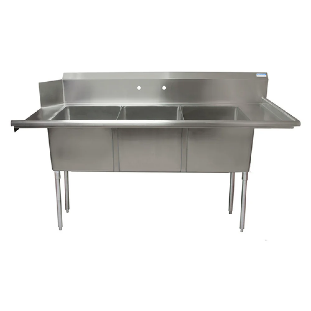 BK Resources BKSDT-3-1820-14-RS 72 Inch Soiled Dishtable and Three-Compartment Sink Stainless Steel BK Resources BKSDT-3-1820-14-RS 72 Inch Soiled Dishtable and Three-Compartment Sink Stainless Steel