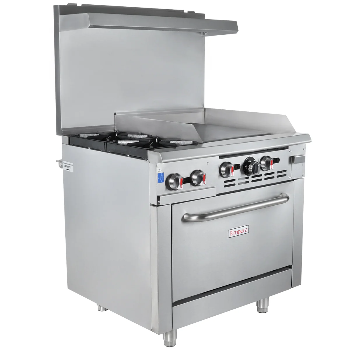 Empura Equipment EGR36-G24_NAT 36 Inch Gas Range with 1 Standard Oven and Right 12 Inch Griddle 131000 BTU Empura Equipment EGR36-G24_NAT 36 Inch Gas Range with 1 Standard Oven and Right 12 Inch Griddle 131000 BTU