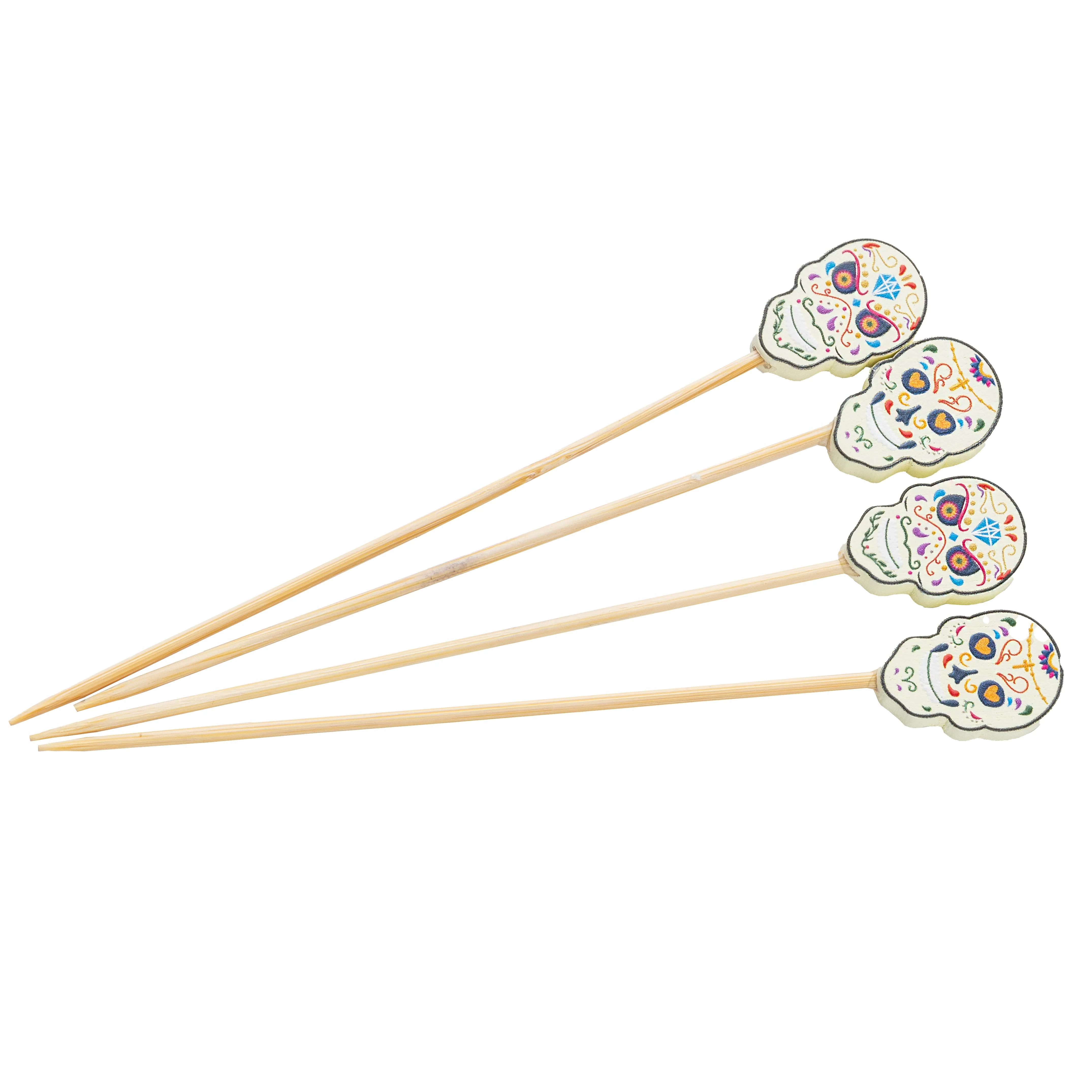Tablecraft 12793 7/16 Inch Decorative Picks Day of the Dead Bamboo 100 Packs