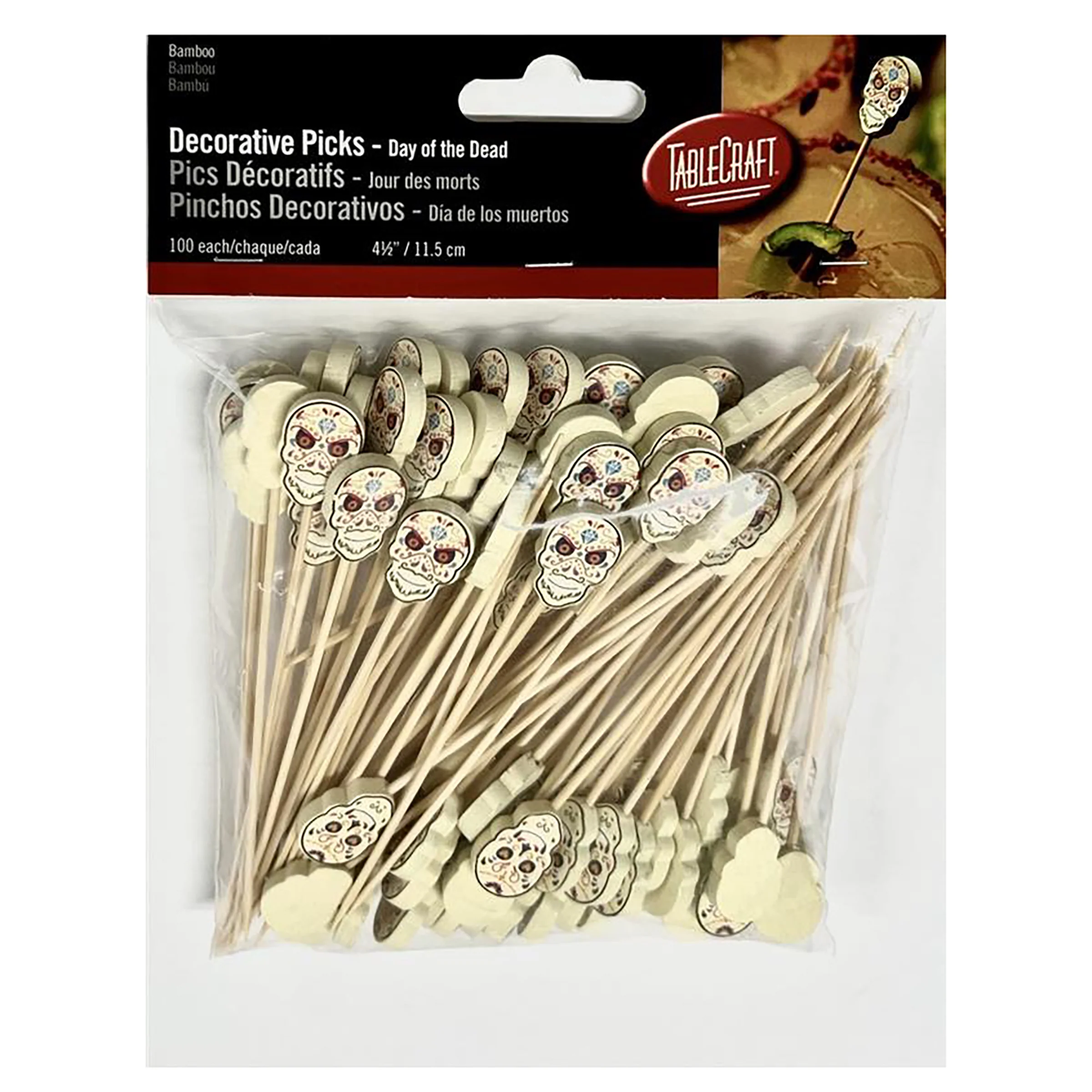Tablecraft 12793 7/16 Inch Decorative Picks Day of the Dead Bamboo 100 Packs Tablecraft 12793 7/16 Inch Decorative Picks Day of the Dead Bamboo 100 Packs