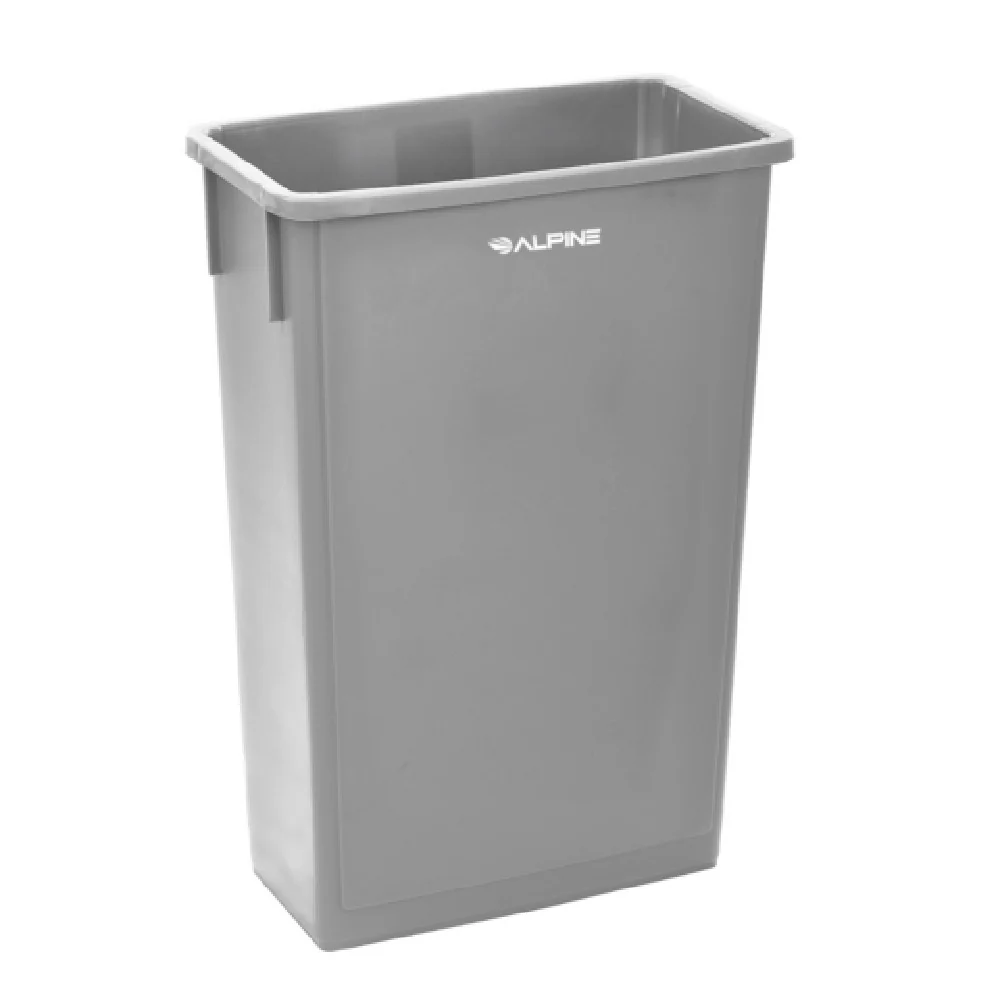 Alpine Industries ALP477-GRY 20 Inch Trash Can 23 Gallon Slim Rectangular Polypropylene Gray Without Lid Alpine Industries ALP477-GRY 20 Inch Trash Can 23 Gallon Slim Rectangular Polypropylene Gray Without Lid