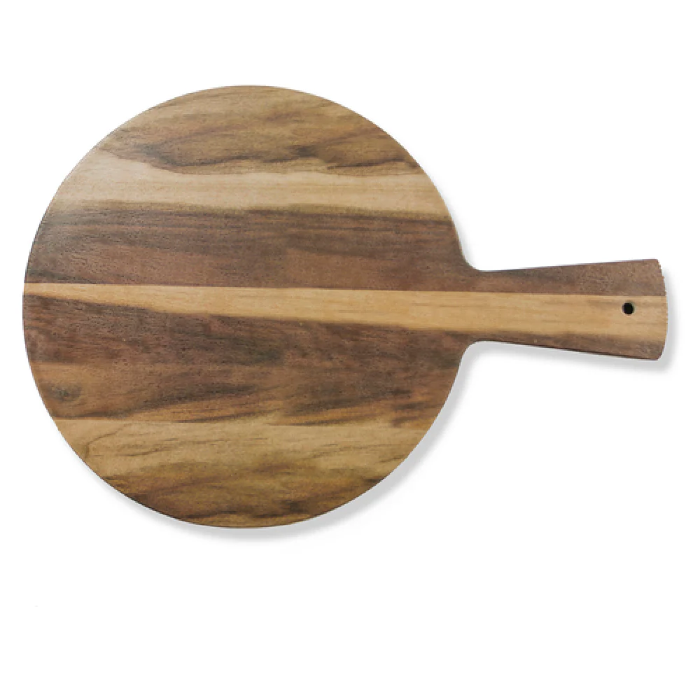 GET Enterprises M15RW-HW 15 Inch Round Serving Board with Handle Melamine Faux Wood Finish