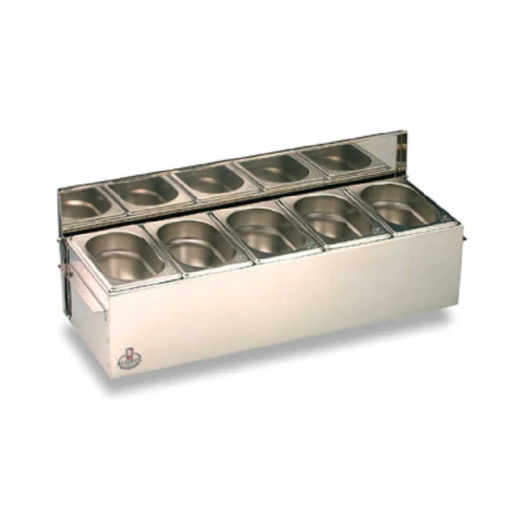 Matfer 511510 23 Inch Bar Condiment Holder with 5 GN 1/9 Stainless Steel Containers Matfer 511510 23 Inch Bar Condiment Holder with 5 GN 1/9 Stainless Steel Containers