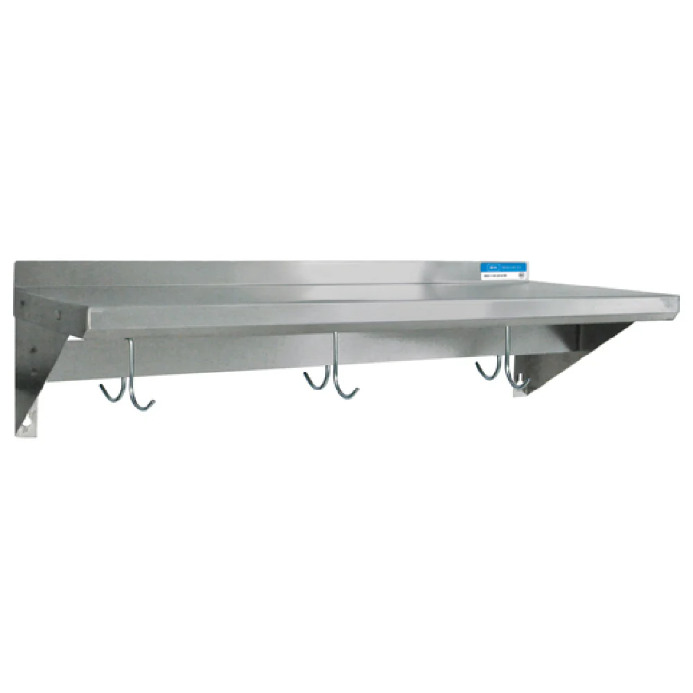 BK Resources BKWSE-1696-PR 96 Inch Wall Mounted Pot Rack Economy Overshelf Stainless Steel with Hooks BK Resources BKWSE-1696-PR 96 Inch Wall Mounted Pot Rack Economy Overshelf Stainless Steel with Hooks