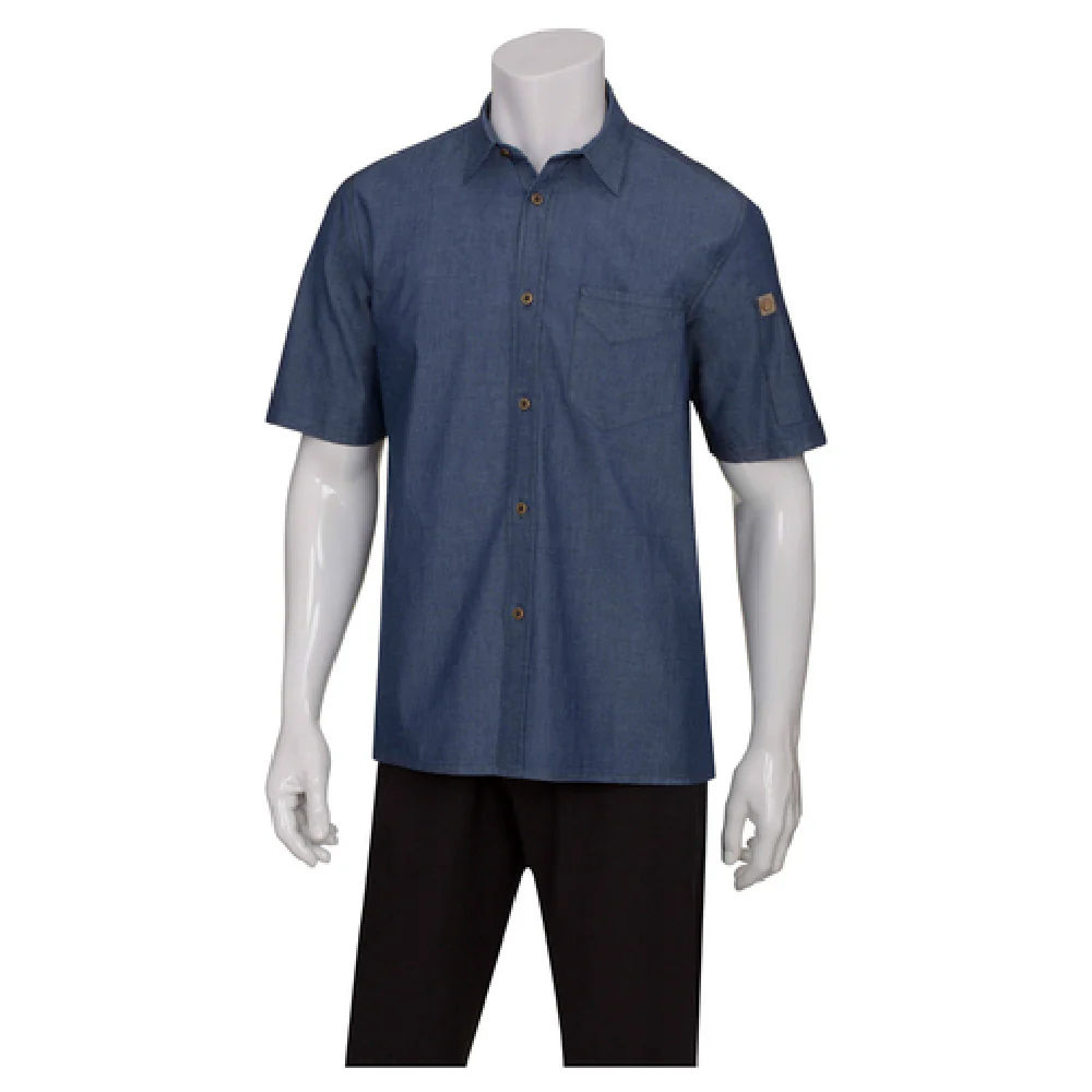 Chef Works SKS002IBLXS Cook's Shirt Indigo Blue Short Sleeve with Pockets Chef Works SKS002IBLXS Cook's Shirt Indigo Blue Short Sleeve with Pockets
