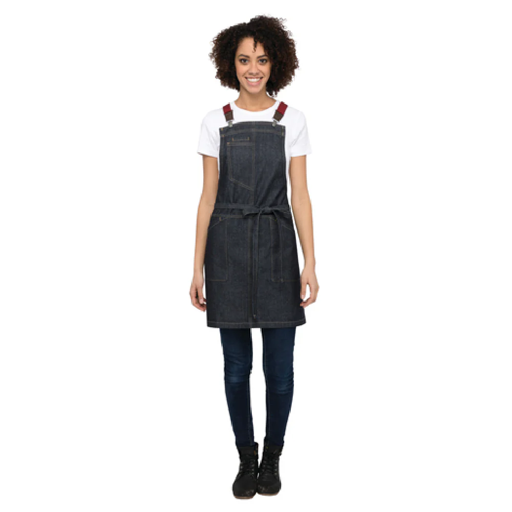 Chef Works ABS01WIBL0 29 Inch Women's Petite Bib Apron Indigo Blue with Double Chest Pockets