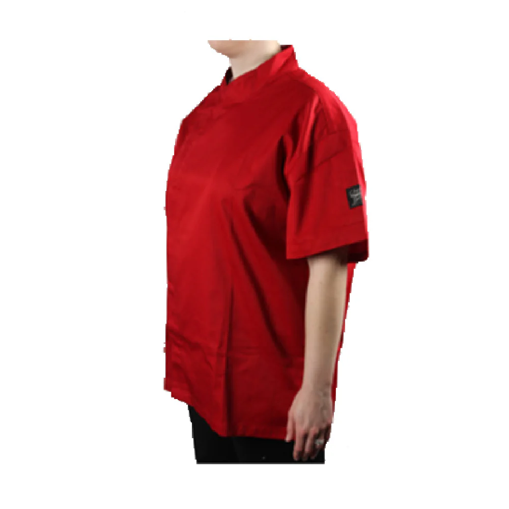 John Ritzenthaler Company J020TM-5X 5X Chef's Coat Cross Collar Short Sleeve Red Polycotton with Pen Pocket