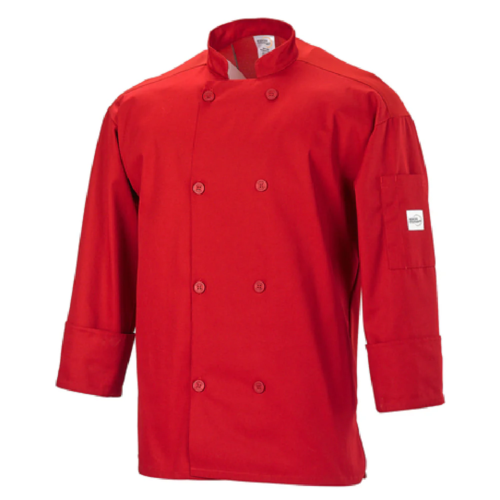 Mercer Culinary M60017RD3X 3X Unisex Long Sleeve Chef's Coat Red with Mesh Back Mercer Culinary M60017RD3X 3X Unisex Long Sleeve Chef's Coat Red with Mesh Back