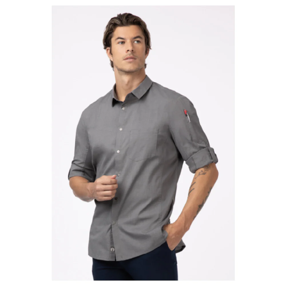 Chef Works SES02-GRY-XL 22 Inch Men's Seville Shirt Snap Front Gray Poly Cotton Elastic Chef Works SES02-GRY-XL 22 Inch Men's Seville Shirt Snap Front Gray Poly Cotton Elastic