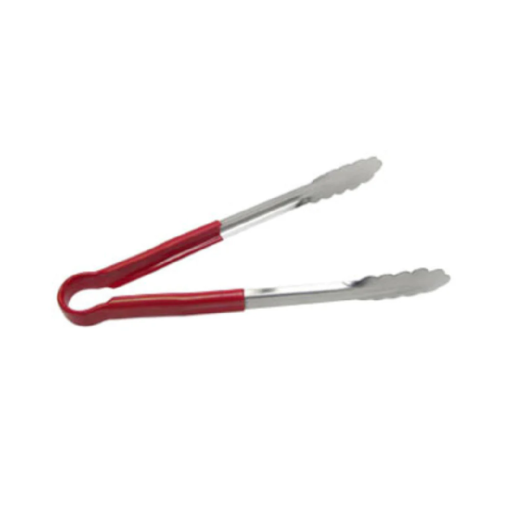 Admiral Craft SEP-10RD 10 Inch Utility Tongs Scalloped Edge Heavy Duty Stainless Steel Red