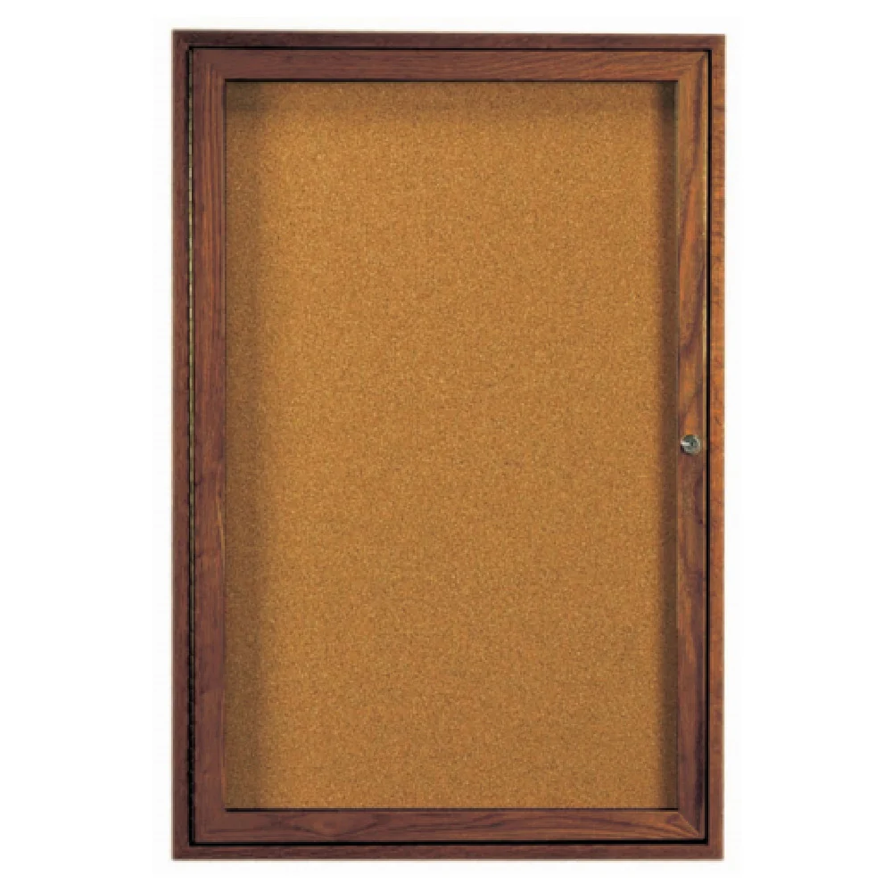 Aarco WBC3624R 24 Inch Red Oak Enclosed Bulletin Board with Door Wood Finish