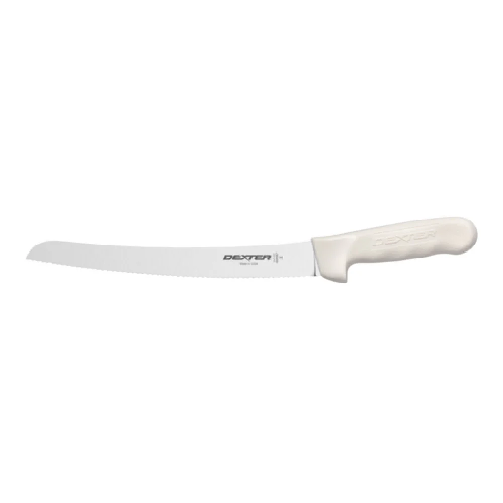 Dexter Russell S147-10SC-PCP 10 Inch Curved Scalloped Edge Bread Knife White Polypropylene Handle High Carbon Stainless Steel Dexter Russell S147-10SC-PCP 10 Inch Curved Scalloped Edge Bread Knife White Polypropylene Handle High Carbon Stainless Steel