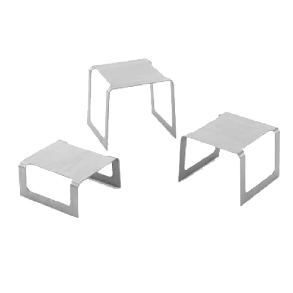 Vollrath 46009 8 Inch Square Buffet Stand Set of Three Bent Risers Brushed Stainless Steel