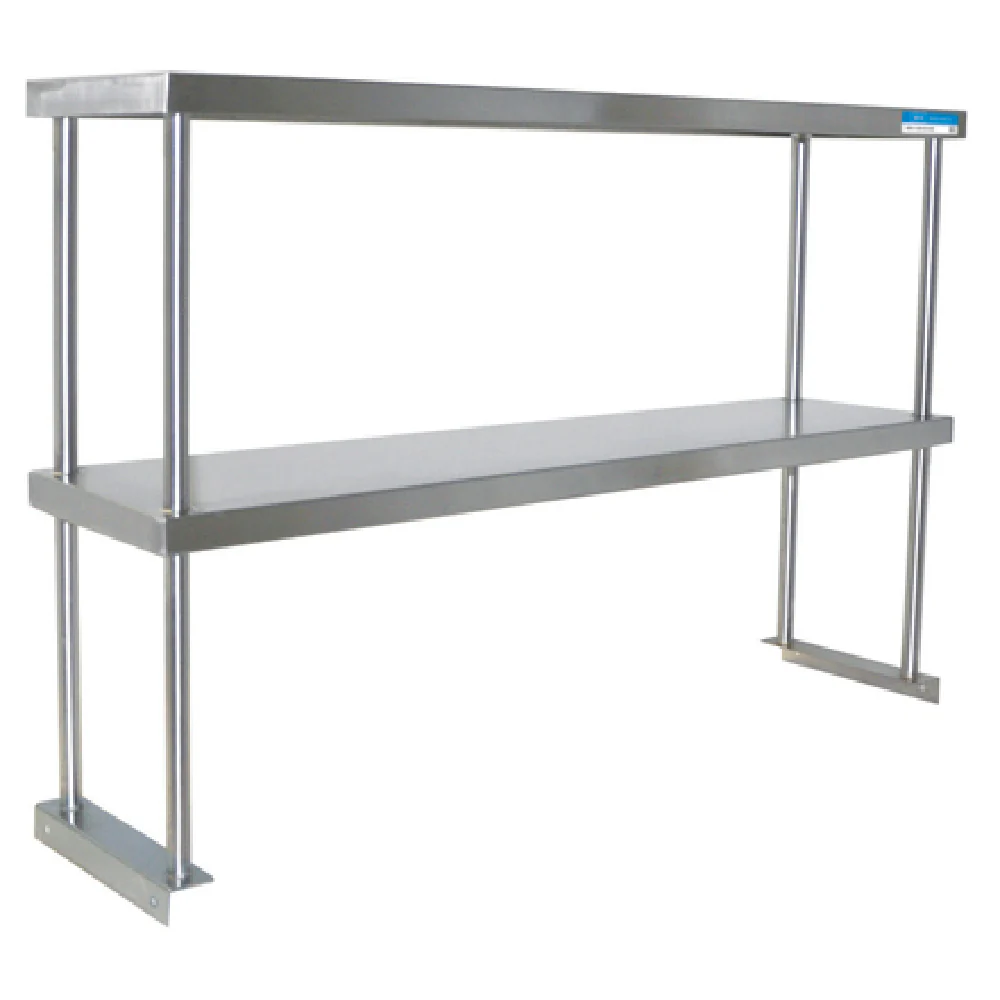 BK Resources BK-OSD-1296 96 Inch Double Overshelf Table Mount Stainless Steel with Adjustable Shelf