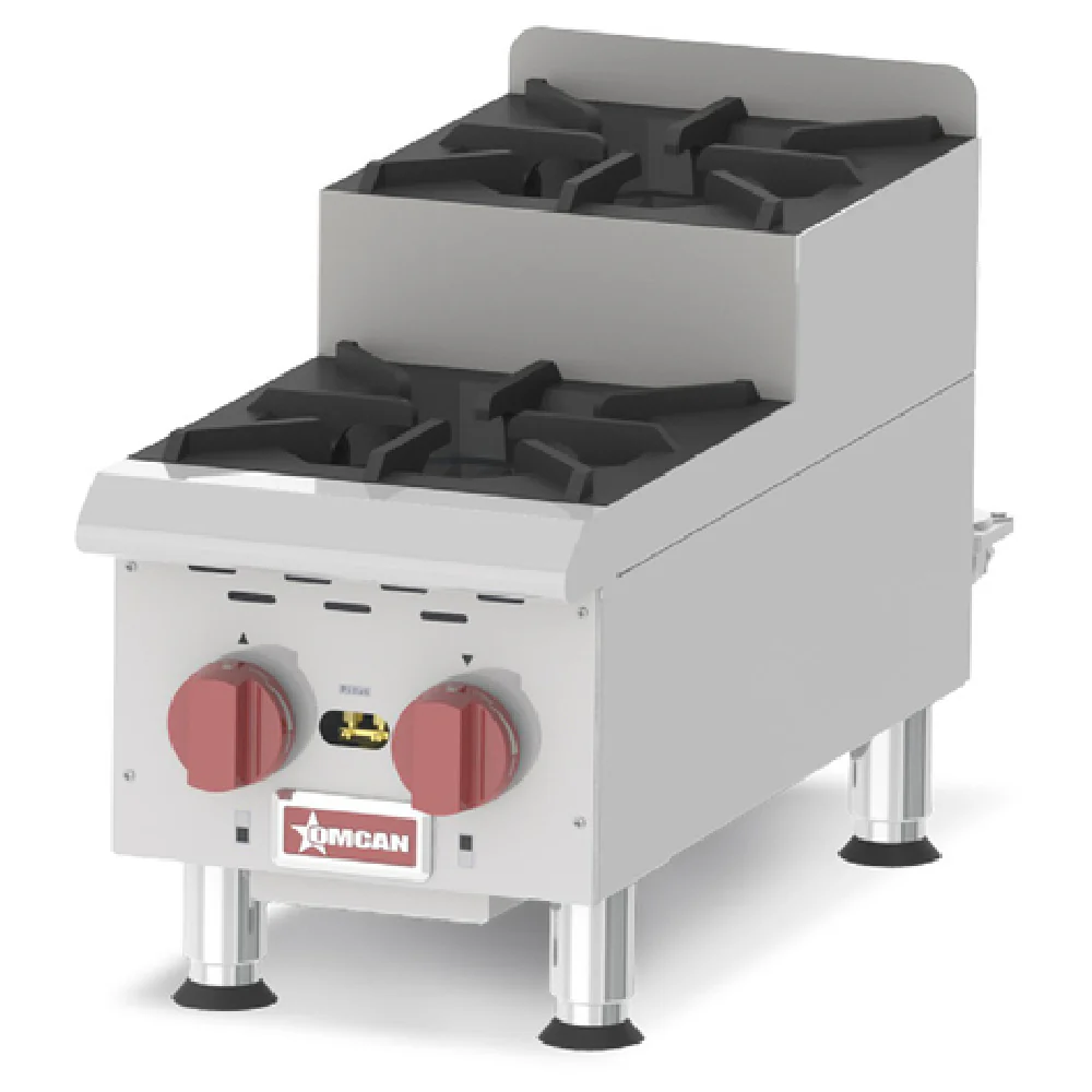 Omcan 44198 12 Inch Hotplate Gas Countertop Stainless Steel 2 Burner 60000 BTU