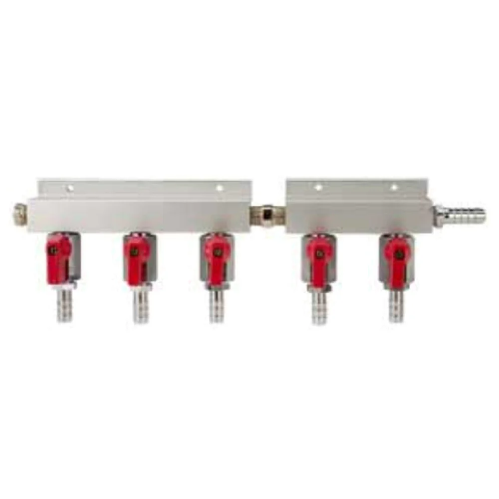 Micro Matic 751-020 10 Inch Gas Distributor Manifold Shut-off Aluminum 5-way Micro Matic 751-020 10 Inch Gas Distributor Manifold Shut-off Aluminum 5-way