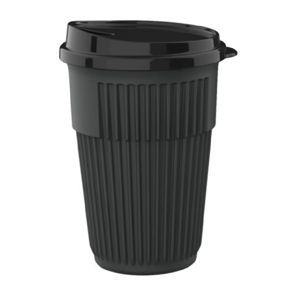 GET Enterprises EC-216-1-CHG 16 Oz Ribbed Cup with Lid Black 3-1/2 Inch Diameter