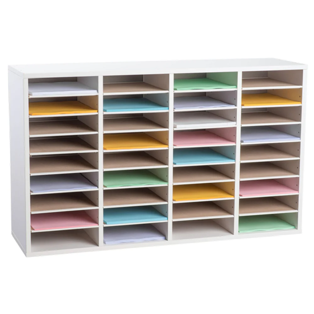 Alpine Industries ADI500-36-WHI 39 Inch White Wood Literature Organizer with 36 Adjustable Compartments Alpine Industries ADI500-36-WHI 39 Inch White Wood Literature Organizer with 36 Adjustable Compartments