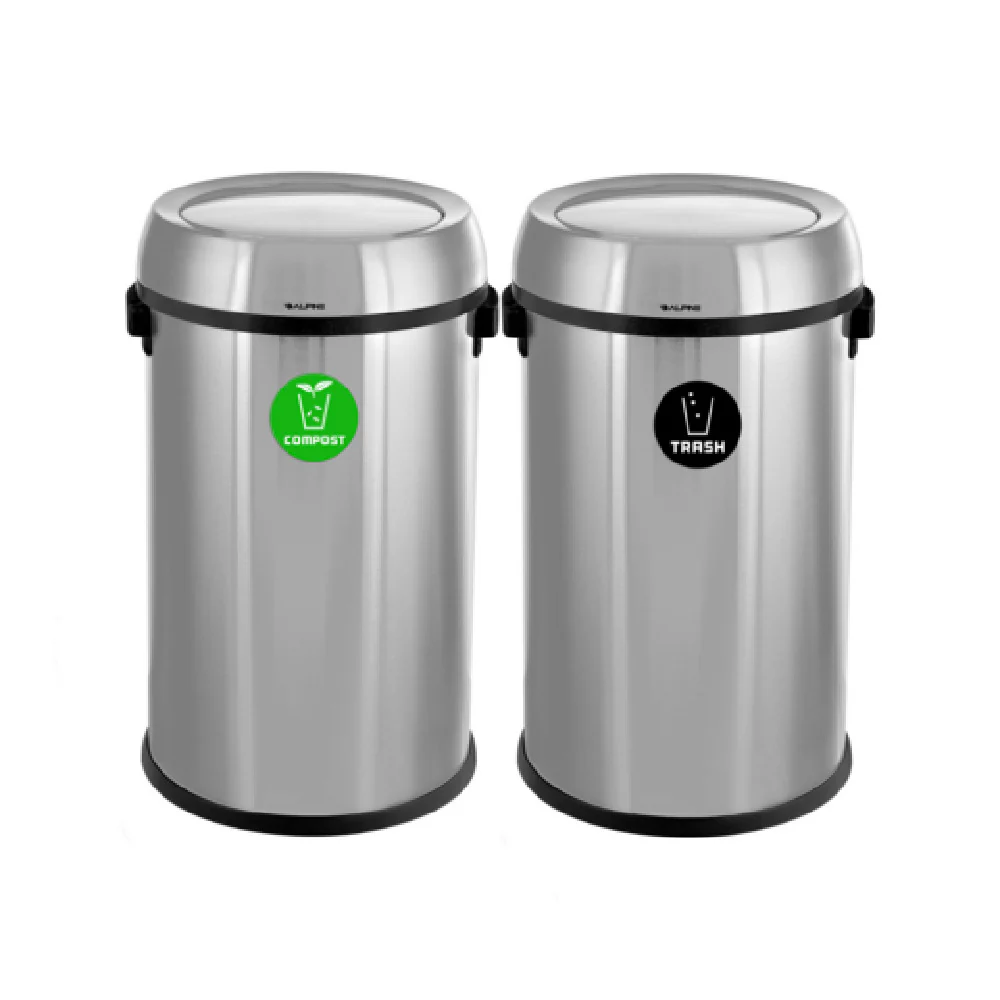 Alpine Industries ALP470-65L-1-CO-T 17 Gallon Stainless Steel Trash Receptacle with Swivel Lid Alpine Industries ALP470-65L-1-CO-T 17 Gallon Stainless Steel Trash Receptacle with Swivel Lid