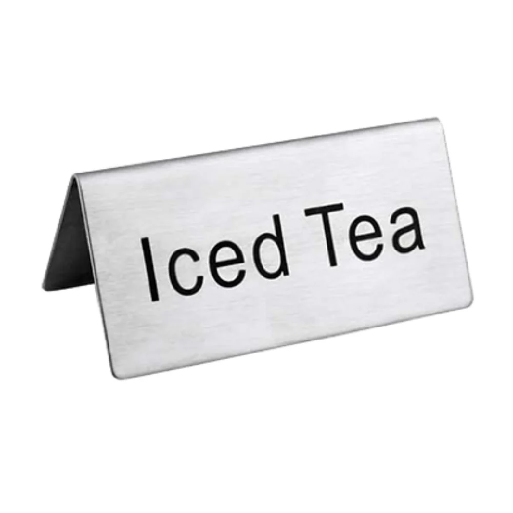 Omcan 80141 Stainless Steel Beverage Tent Sign Iced Tea Metal Printed Sign