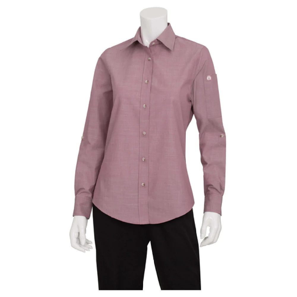 Chef Works SLWCH002-DUR-S Women's Chambray Dress Shirt Small with Roll-up Sleeves Dusty Rose Chef Works SLWCH002-DUR-S Women's Chambray Dress Shirt Small with Roll-up Sleeves Dusty Rose