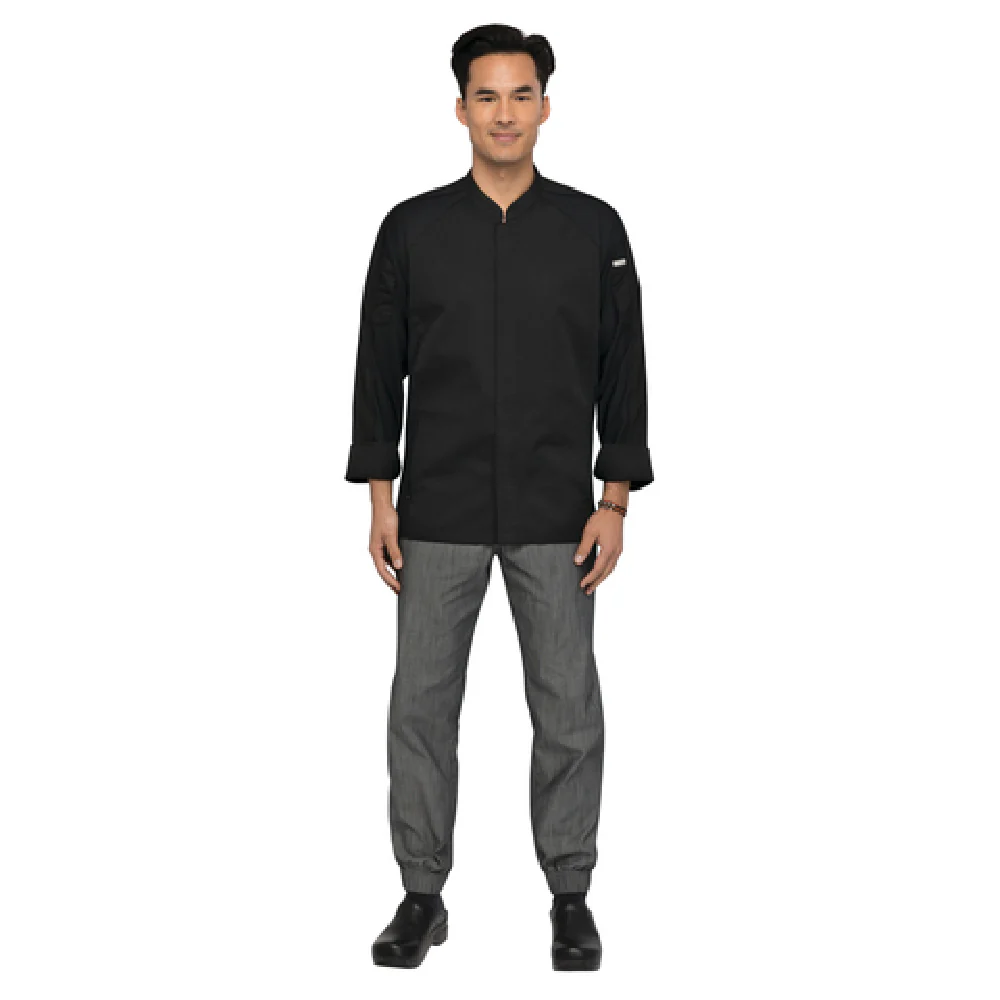 Chef Works CES04-BLK-L Chef's Coat Large Unisex Long Sleeve Black Cotton Poly