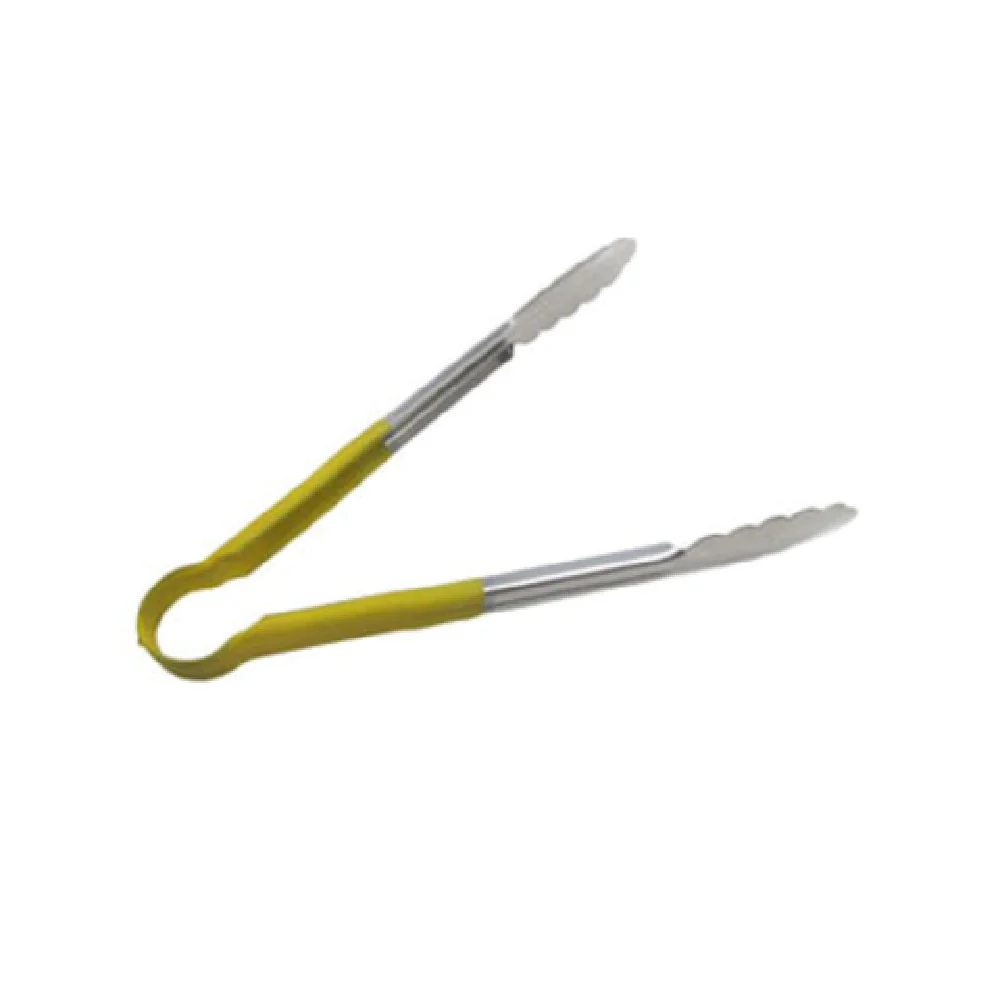 Admiral Craft SEP-10YL 10 Inch Utility Tongs Scalloped Edge Poly-Coated Handle Yellow Heavy-Duty Stainless Steel