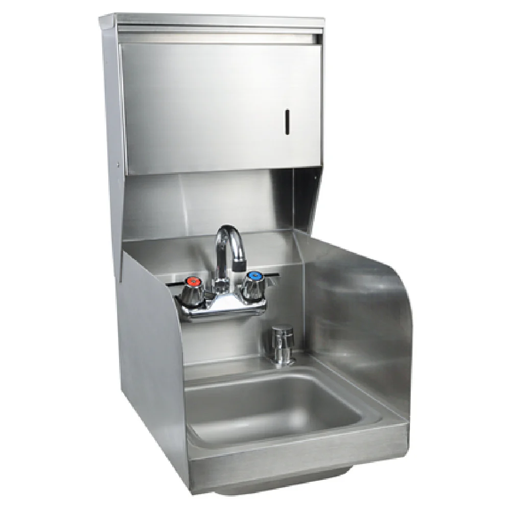 BK Resources BKHS-W-SS-SS-TD-P-G 9 Inch Space Saver Hand Sink Wall Mounted 304 Stainless Steel with Splash Mount