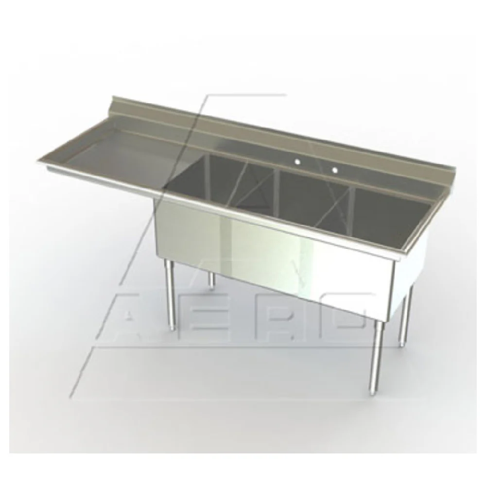 AERO Manufacturing MF3-2418-30L 88-1/4 Inch Economy Sink Three Compartment with Drainboard AERO Manufacturing MF3-2418-30L 88-1/4 Inch Economy Sink Three Compartment with Drainboard
