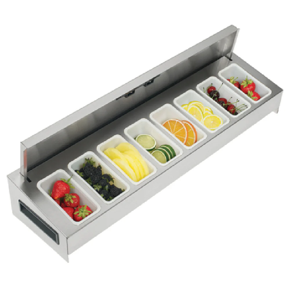 Optional 6 Pint Stainless Steel Container Garnish Station with Sliding Cover for Royal Series, Krowne KR-520