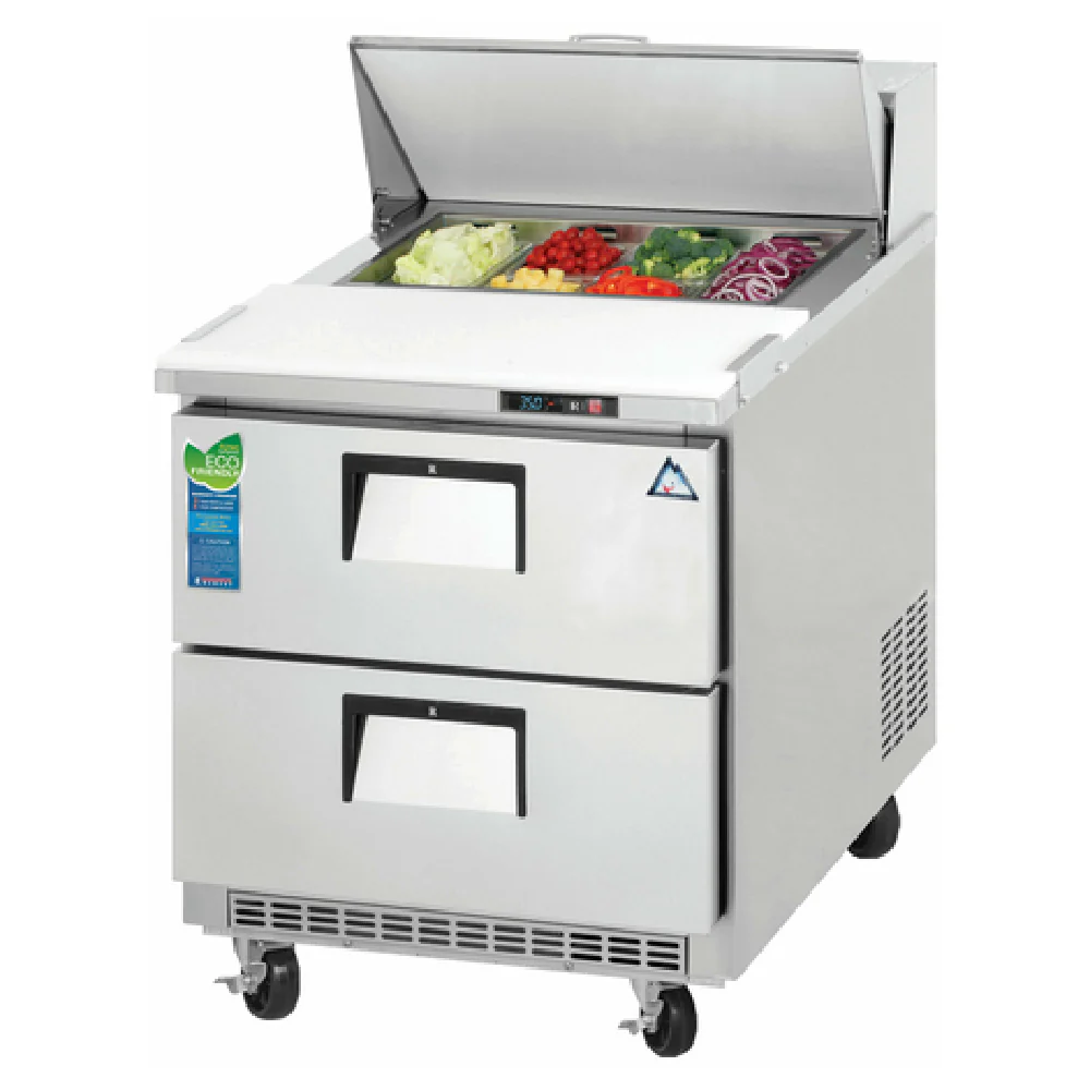 Everest Refrigeration EPBNR1-D2 27-3/4 Inch Drawered Sandwich Prep Table with Two Drawers and Stainless Steel Finish Everest Refrigeration EPBNR1-D2 27-3/4 Inch Drawered Sandwich Prep Table with Two Drawers and Stainless Steel Finish