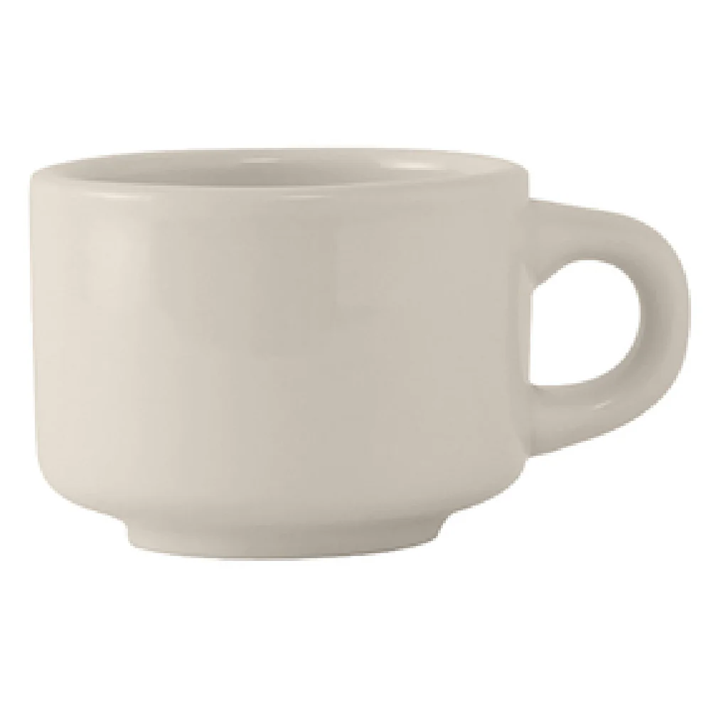 Tuxton TRE-023 7 Oz Cup Ceramic White/Eggshell Stackable Commercial Cups