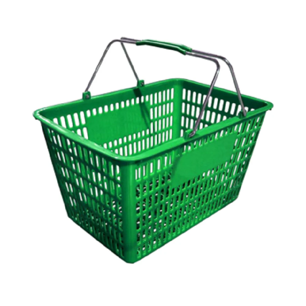 Omcan 13024 19 Inch Shopping Basket 50 lb Capacity Steel Handles Green Plastic