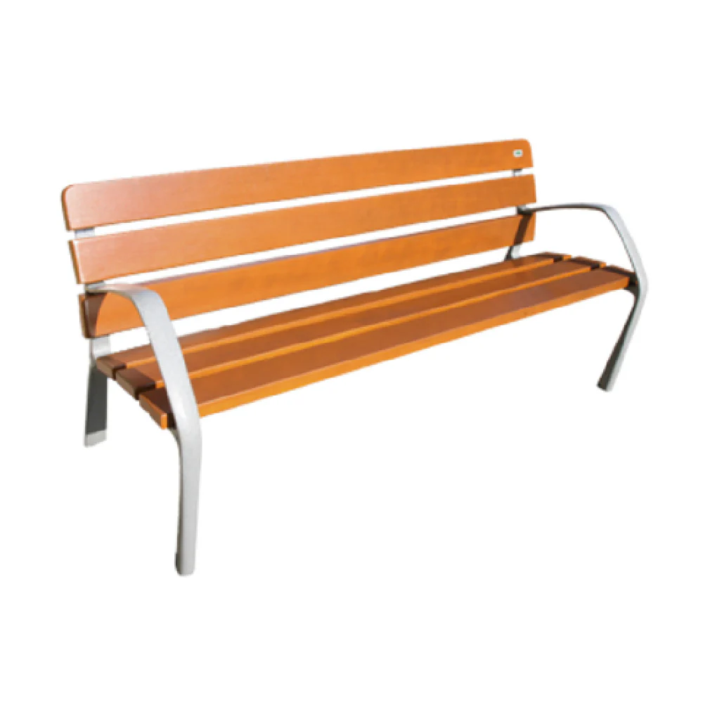emuamericas, llc U304 71 Inch Outdoor Bench Natural Stain Tropical Wood Steel Frame