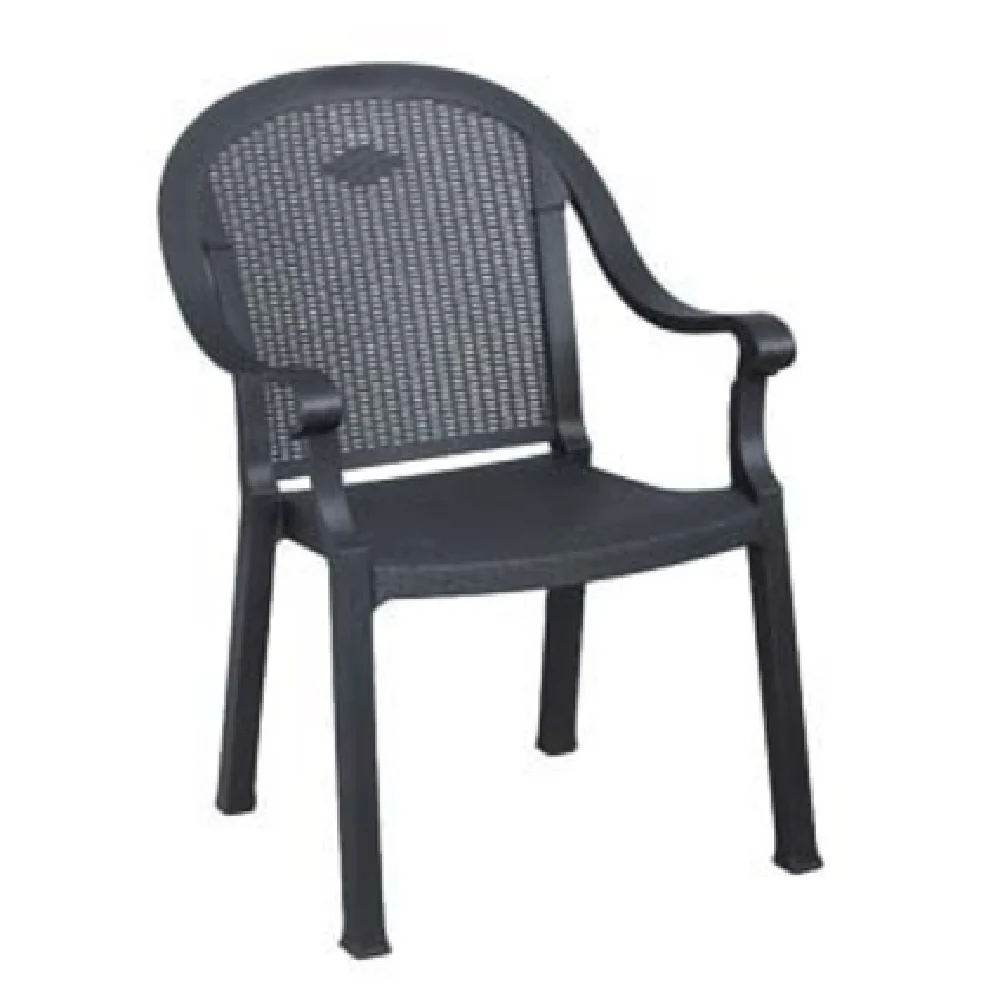 Grosfillex US720002 24 Inch Stacking Dining Armchair Designed For Outdoor Use Charcoal Resin