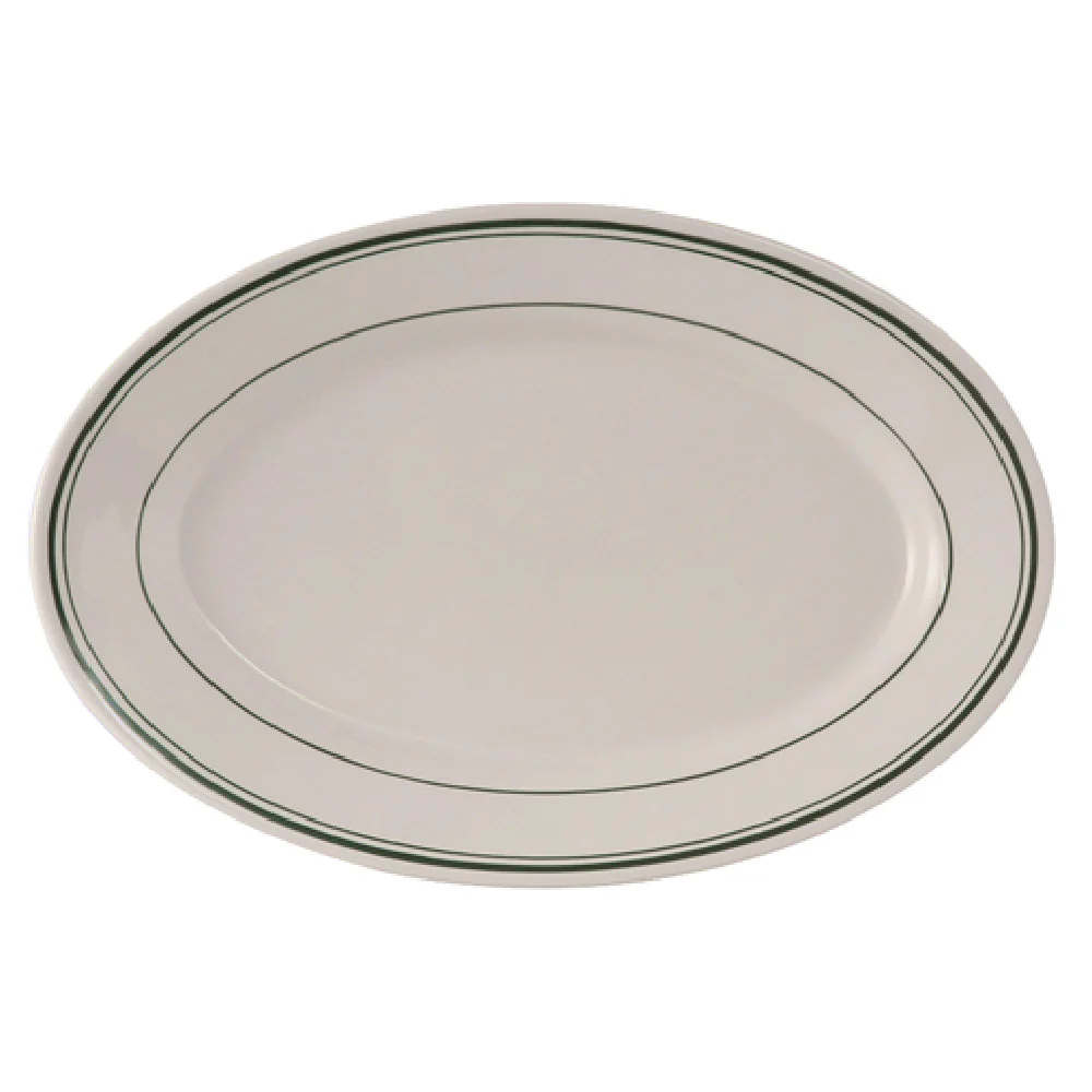 Tuxton TGB-012 10-1/2 Inch Oval Platter China with Rolled Edge and Green Band Tuxton TGB-012 10-1/2 Inch Oval Platter China with Rolled Edge and Green Band