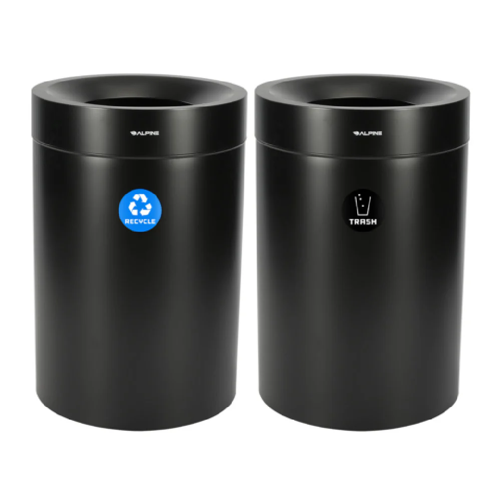 Alpine Industries ALP475-50-BLK-R-T 24 Inch Recycling Trash Receptacle Stainless Steel Black