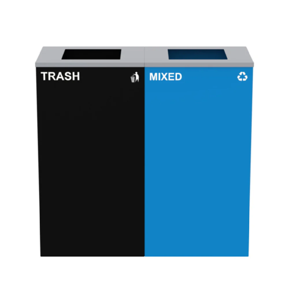 Alpine Industries ALP4450-BLK-KIT2 34 Inch Recycling Bin Station Steel Black and Blue