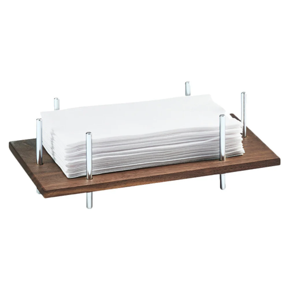 Cal Mil 3718-49 10 Inch Wood Base Chrome Frame Napkin Holder Accommodates 4 to 8 Inch Napkins