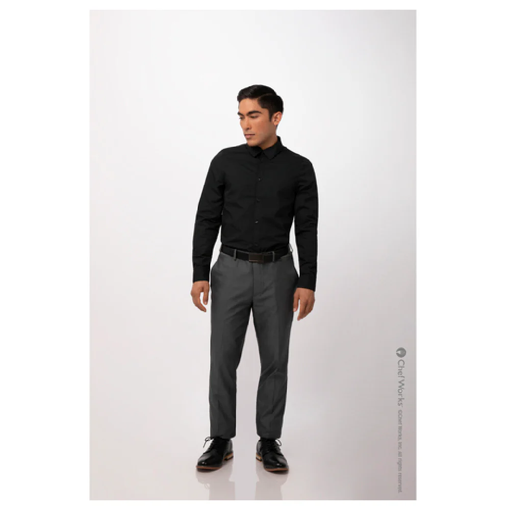 Chef Works SFC01-BLK-2XL Long Sleeve Men's Deco Dress Shirt Adjustable Cuffs Black Poly/Cotton Chef Works SFC01-BLK-2XL Long Sleeve Men's Deco Dress Shirt Adjustable Cuffs Black Poly/Cotton