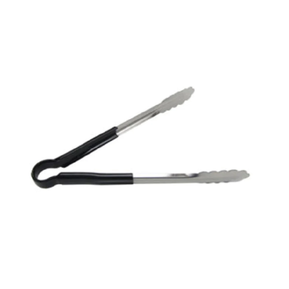 Admiral Craft SEP-12BK 12 Inch Utility Tongs Scalloped Edge Poly Coated Handle Heavy Duty Stainless Steel Black