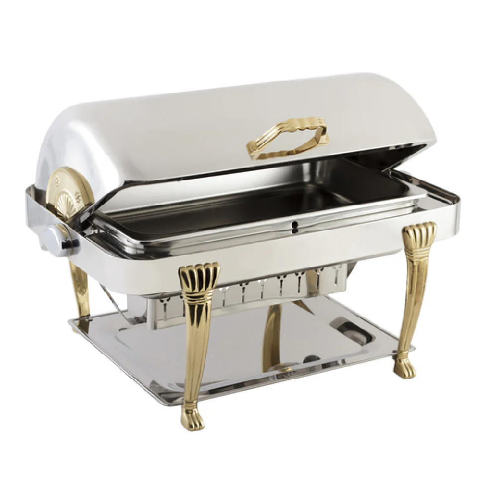 Bon Chef 12040 2 Gallon Chafer Stainless Steel Roll Top Aurora Legs and Medallions Bon Chef 12040 2 Gallon Chafer Stainless Steel Roll Top Aurora Legs and Medallions