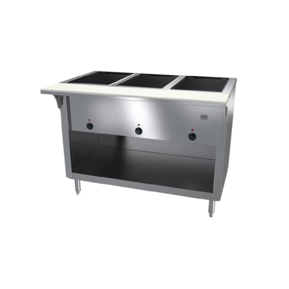 NBR Equipment HT-3W-120B Hot Food Table Enclosed Open Storage Base Electric (3) 12