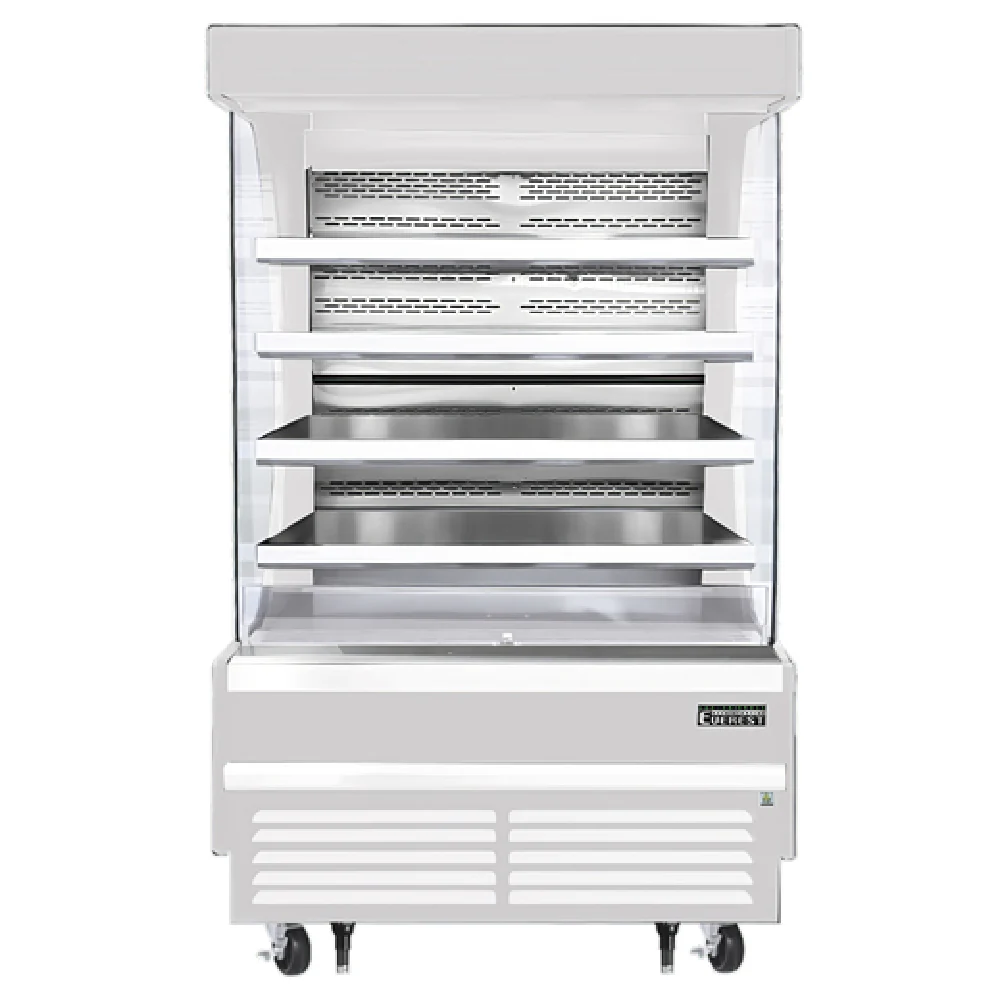 Everest Refrigeration EOMV-48-W-35-T 48 Inch Vertical Open Display Merchandiser with Stainless Steel Interior and White Exterior Everest Refrigeration EOMV-48-W-35-T 48 Inch Vertical Open Display Merchandiser with Stainless Steel Interior and White Exterior