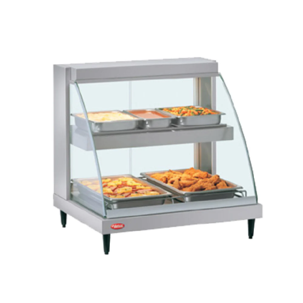 Hatco GRCD-2PD_220/50/1 32 Inch Curved Glass Heated Display Case Countertop Stainless Steel with Dual Shelves