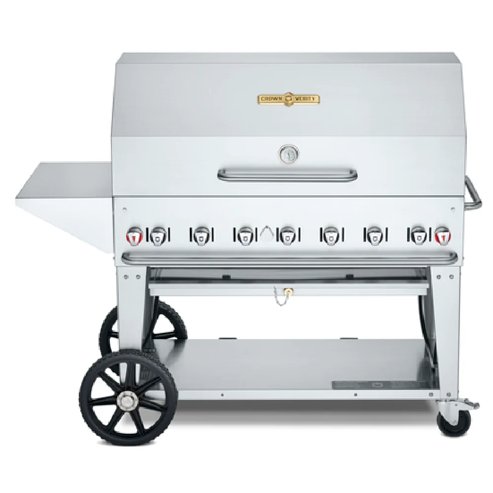 Crown Verity CV-MCB-48PKG-NG 56 Inch Mobile Charbroiler Gas 7 Burners Stainless Steel